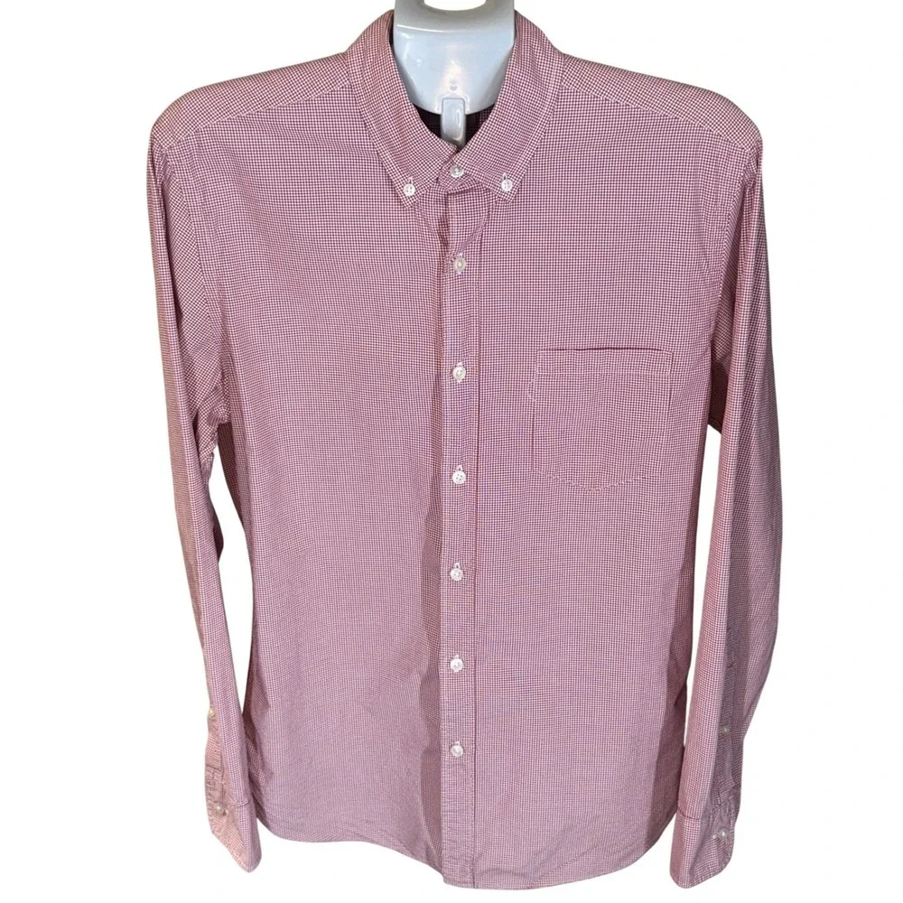 J. Crew Men Red White Gingham Button Down Shirt Medium Cotton Classic EUC